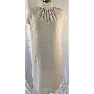 80’s Vintage Chiffon Blush Pink High Neck Sheath Midi Dress